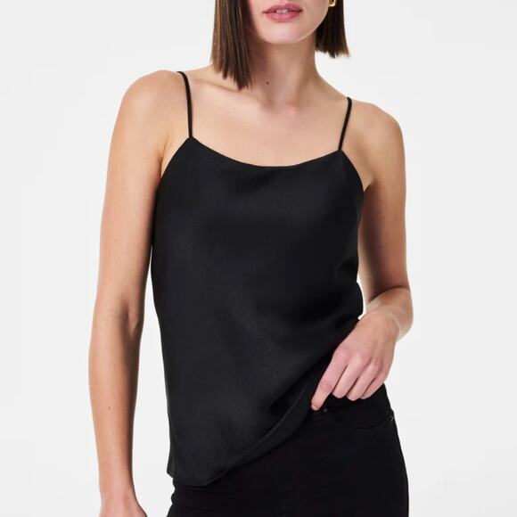 NWT Spanx Reversible Cami Black Crepe Satin Tank Top Medium Date Night Staple - Picture 8 of 9